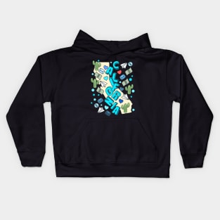 California Blue Color Map Doodle Kids Hoodie